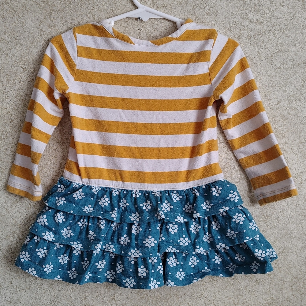 Hanna Andersson Long Sleeve Dress SZ 80 US 18-24 Month Blue Gold Stripes